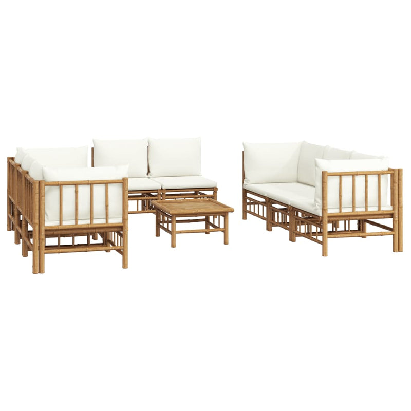 9 Piece Garden Lounge Set with Cream White Cushions  Bamboo