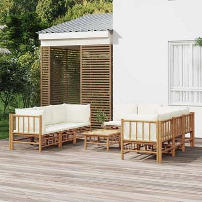 9 Piece Garden Lounge Set with Cream White Cushions  Bamboo