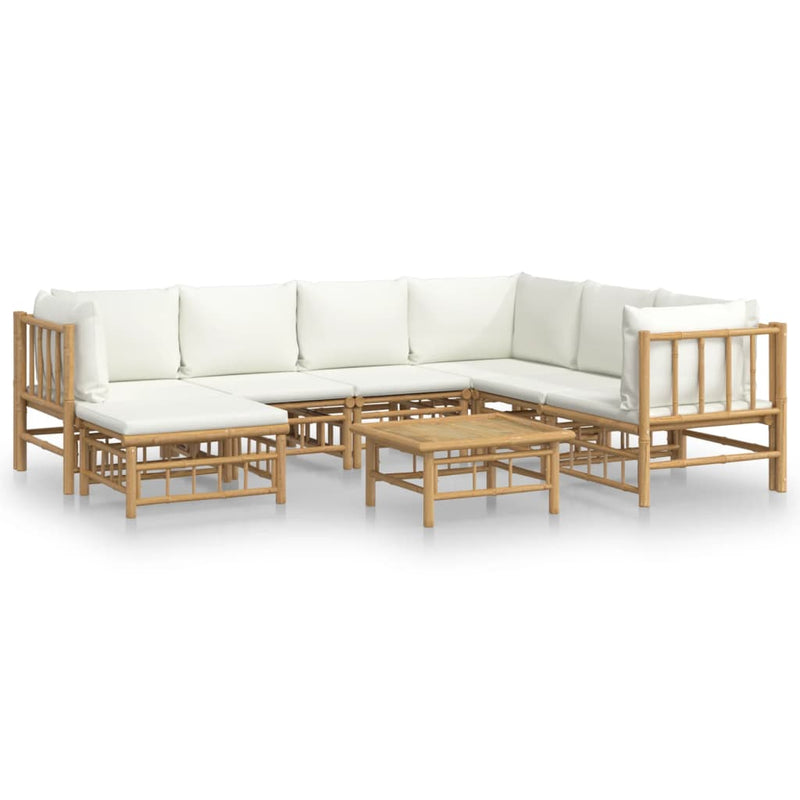 8 Piece Garden Lounge Set with Cream White Cushions  Bamboo