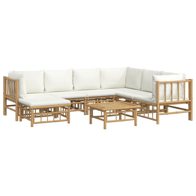 8 Piece Garden Lounge Set with Cream White Cushions  Bamboo