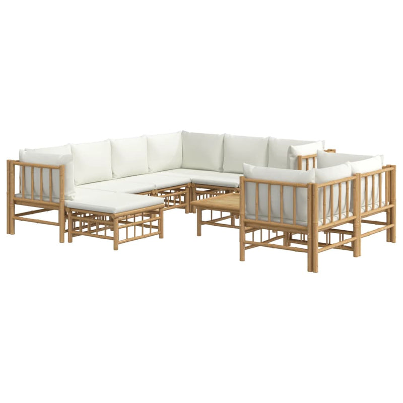 10 Piece Garden Lounge Set with Cream White Cushions  Bamboo