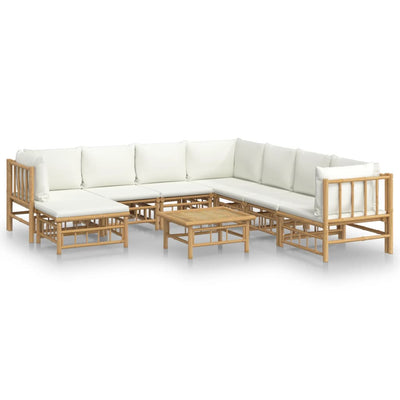 9 Piece Garden Lounge Set with Cream White Cushions  Bamboo