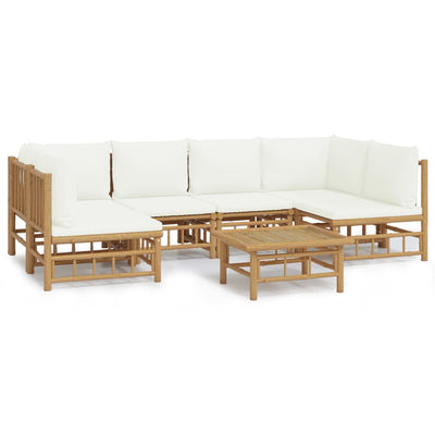 7 Piece Garden Lounge Set with Cream White Cushions  Bamboo