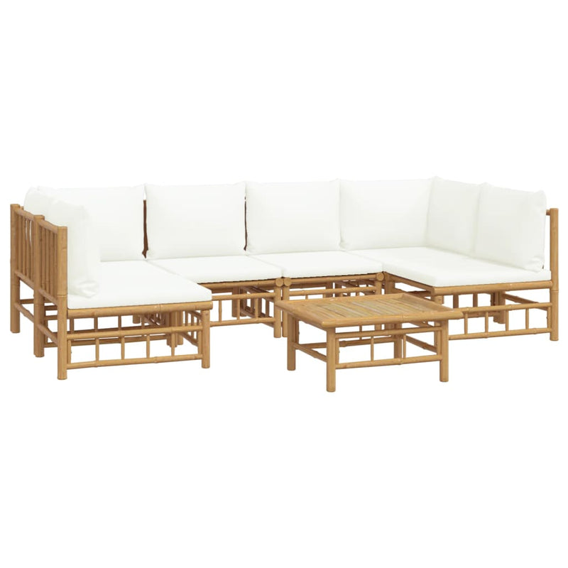 7 Piece Garden Lounge Set with Cream White Cushions  Bamboo