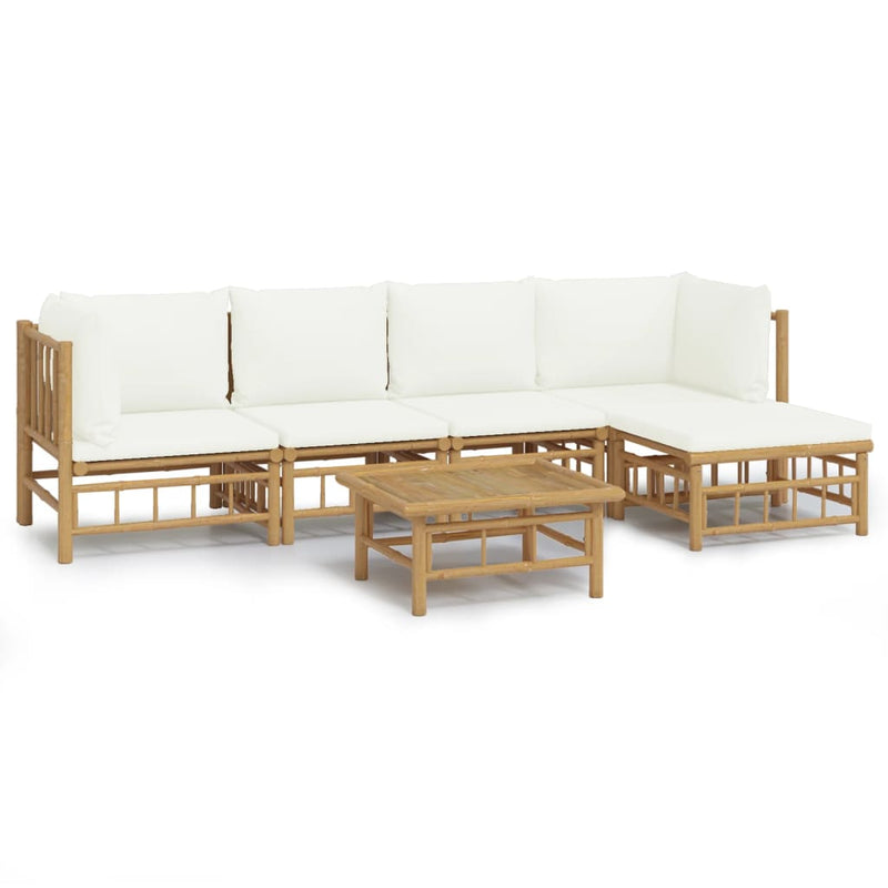 6 Piece Garden Lounge Set with Cream White Cushions  Bamboo