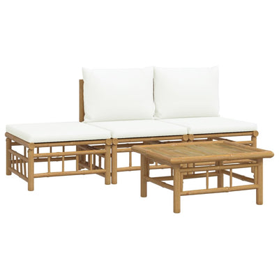 4 Piece Garden Lounge Set with Cream White Cushions  Bamboo