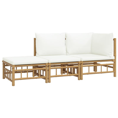 3 Piece Garden Lounge Set with Cream White Cushions  Bamboo