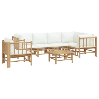 7 Piece Garden Lounge Set with Cream White Cushions  Bamboo