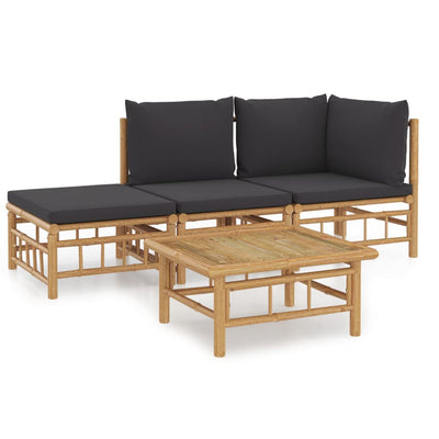 4 Piece Garden Lounge Set with Dark Grey Cushions  Bamboo