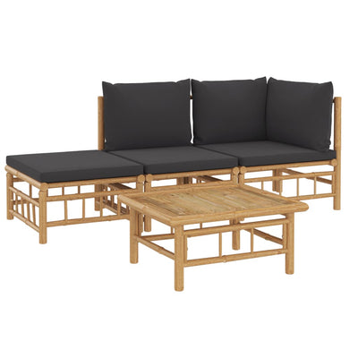 4 Piece Garden Lounge Set with Dark Grey Cushions  Bamboo