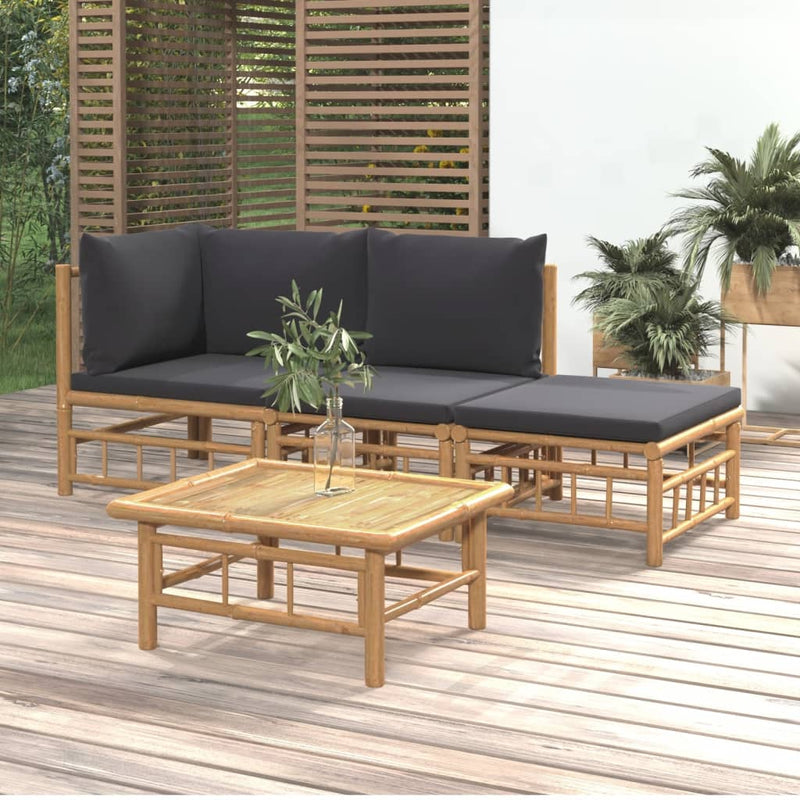 4 Piece Garden Lounge Set with Dark Grey Cushions  Bamboo