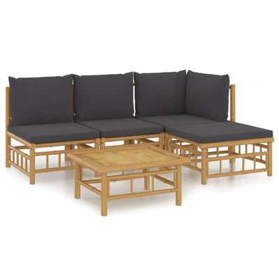 5 Piece Garden Lounge Set with Dark Grey Cushions  Bamboo