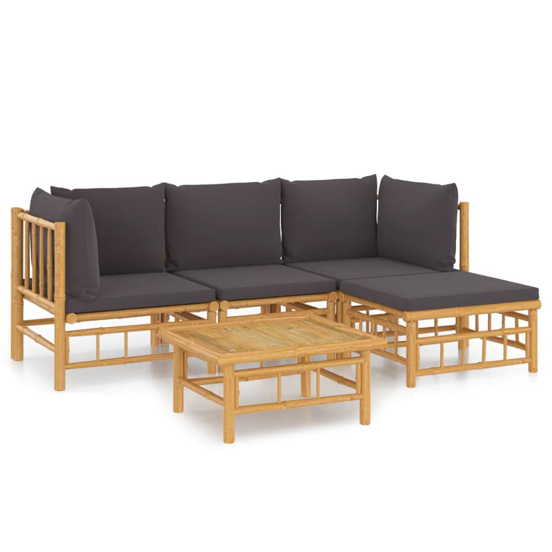 5 Piece Garden Lounge Set with Dark Grey Cushions  Bamboo