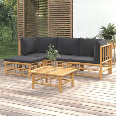 5 Piece Garden Lounge Set with Dark Grey Cushions  Bamboo