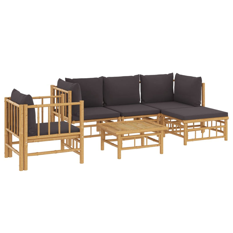 6 Piece Garden Lounge Set with Dark Grey Cushions  Bamboo