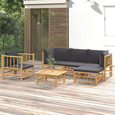 6 Piece Garden Lounge Set with Dark Grey Cushions  Bamboo