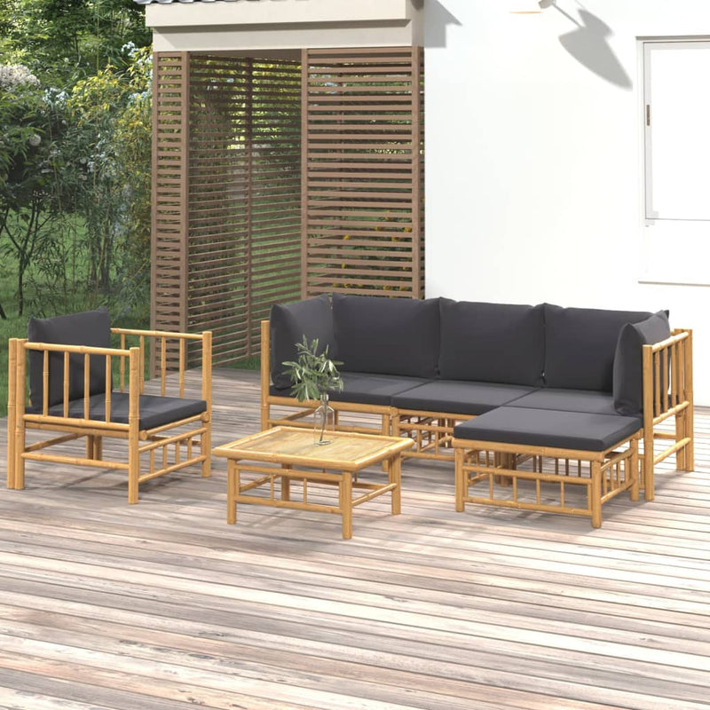 6 Piece Garden Lounge Set with Dark Grey Cushions  Bamboo