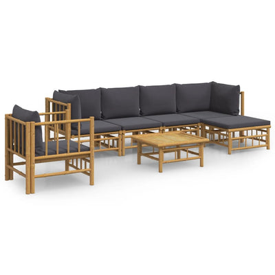 7 Piece Garden Lounge Set with Dark Grey Cushions  Bamboo