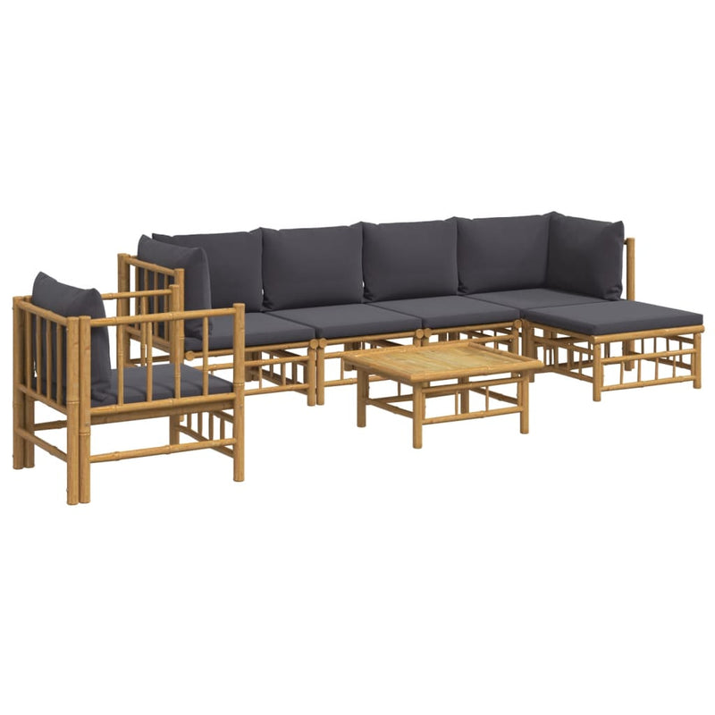 7 Piece Garden Lounge Set with Dark Grey Cushions  Bamboo