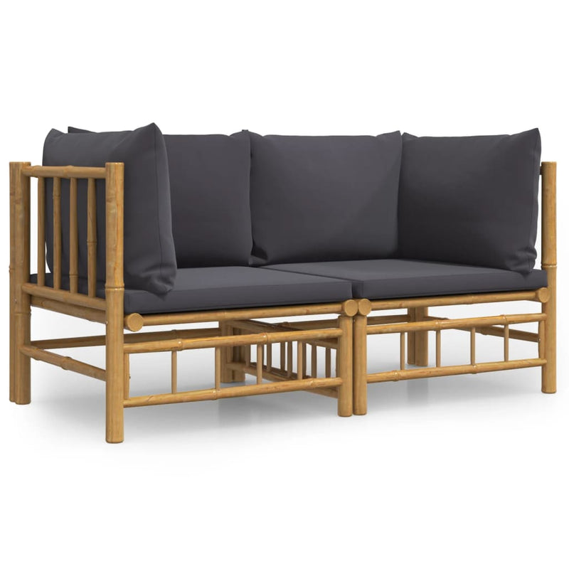 Garden Corner Sofas with Dark Grey Cushions 2 pcs Bamboo