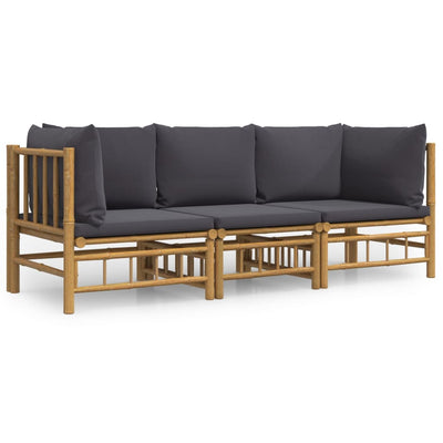 3 Piece Garden Lounge Set with Dark Grey Cushions  Bamboo