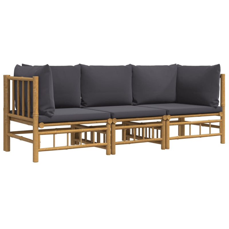 3 Piece Garden Lounge Set with Dark Grey Cushions  Bamboo