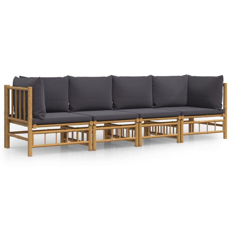 4 Piece Garden Lounge Set with Dark Grey Cushions  Bamboo