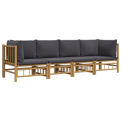 4 Piece Garden Lounge Set with Dark Grey Cushions  Bamboo