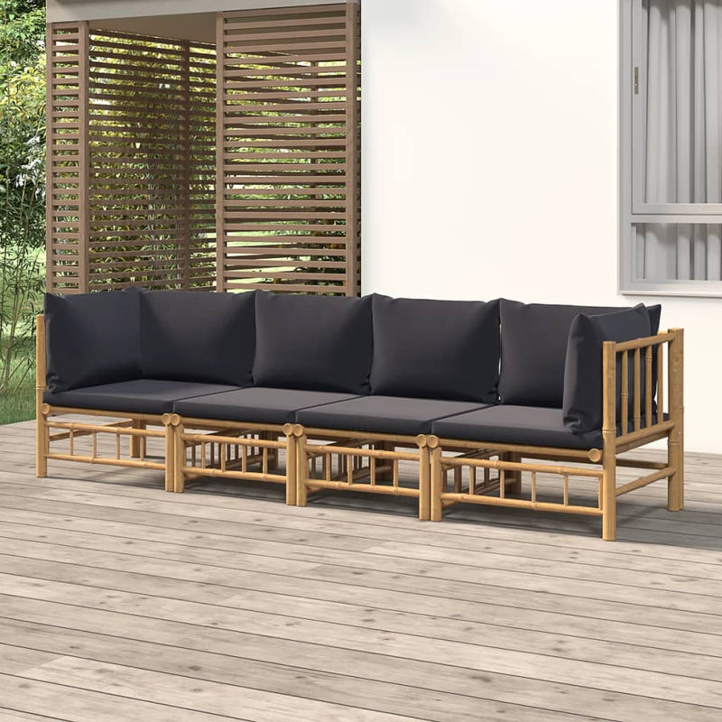 4 Piece Garden Lounge Set with Dark Grey Cushions  Bamboo