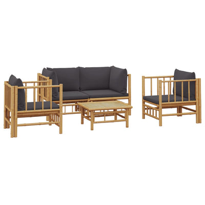 5 Piece Garden Lounge Set with Dark Grey Cushions  Bamboo