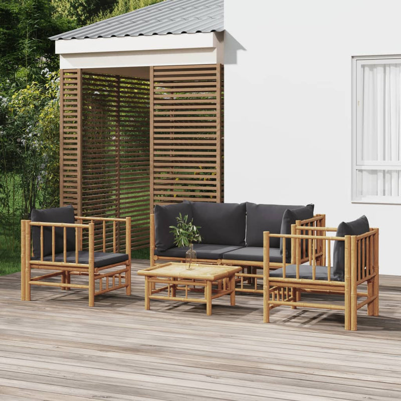 5 Piece Garden Lounge Set with Dark Grey Cushions  Bamboo