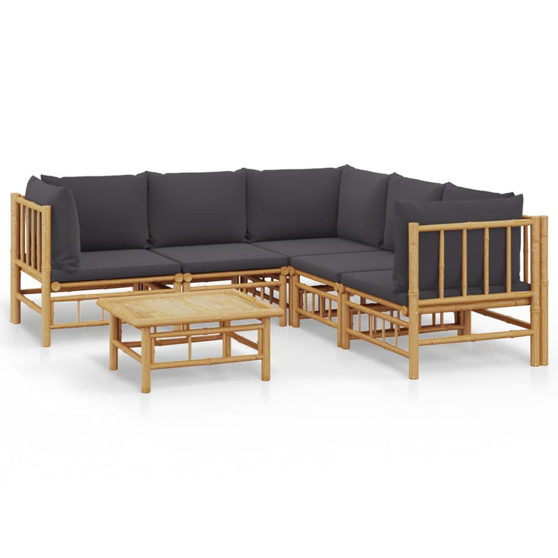 6 Piece Garden Lounge Set with Dark Grey Cushions  Bamboo