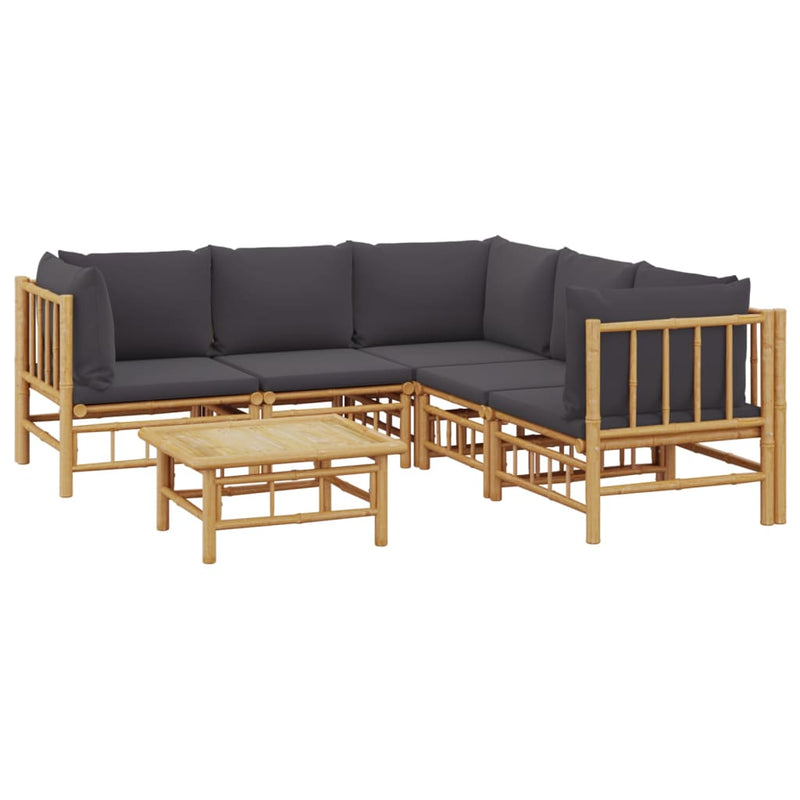 6 Piece Garden Lounge Set with Dark Grey Cushions  Bamboo