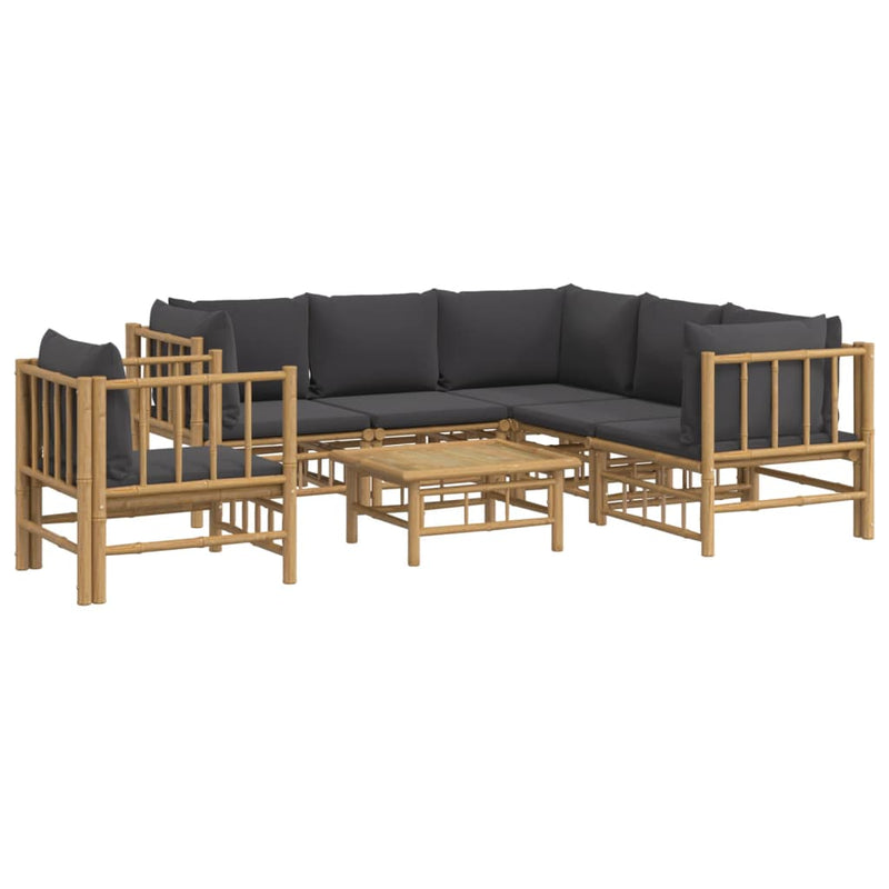 7 Piece Garden Lounge Set with Dark Grey Cushions  Bamboo