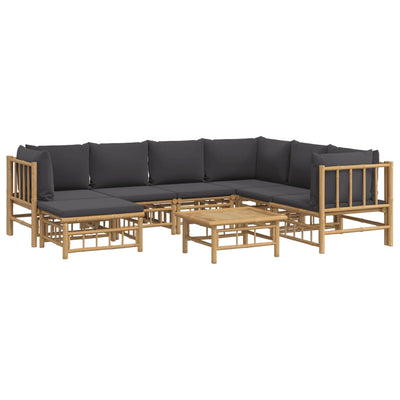 8 Piece Garden Lounge Set with Dark Grey Cushions  Bamboo