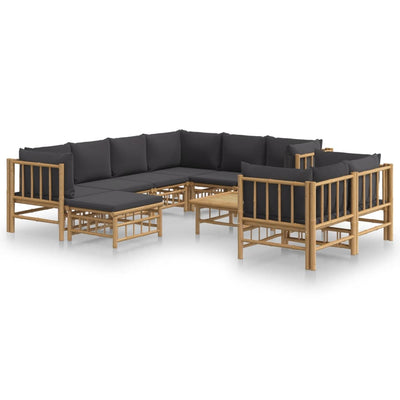 10 Piece Garden Lounge Set with Dark Grey Cushions  Bamboo