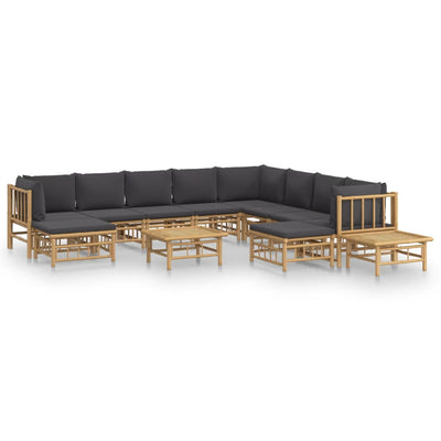 12 Piece Garden Lounge Set with Dark Grey Cushions  Bamboo