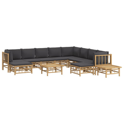 12 Piece Garden Lounge Set with Dark Grey Cushions  Bamboo