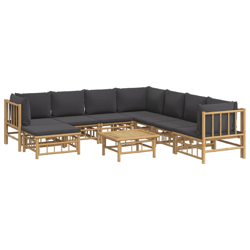 9 Piece Garden Lounge Set with Dark Grey Cushions  Bamboo