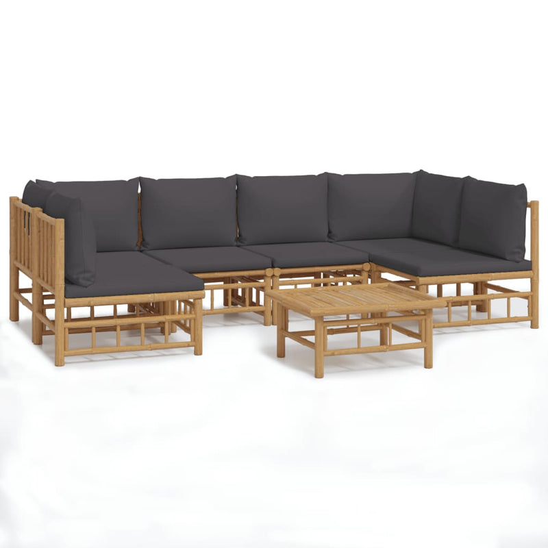 7 Piece Garden Lounge Set with Dark Grey Cushions  Bamboo