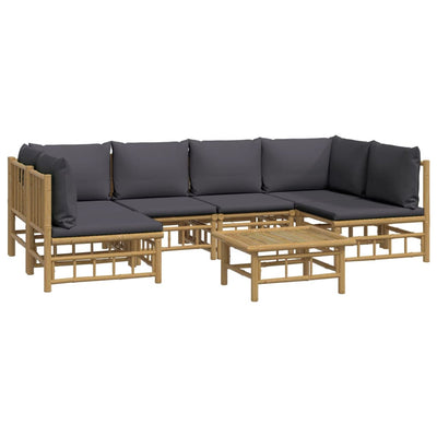 7 Piece Garden Lounge Set with Dark Grey Cushions  Bamboo