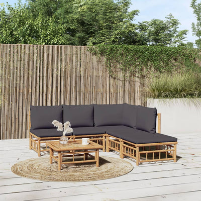 6 Piece Garden Lounge Set with Dark Grey Cushions  Bamboo