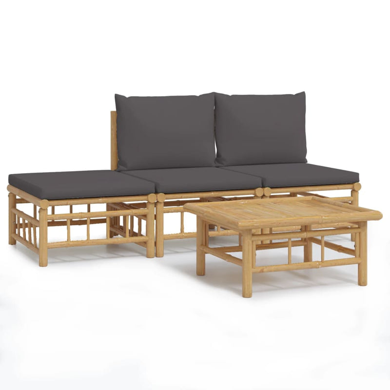 4 Piece Garden Lounge Set with Dark Grey Cushions  Bamboo