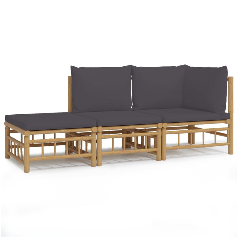 3 Piece Garden Lounge Set with Dark Grey Cushions  Bamboo