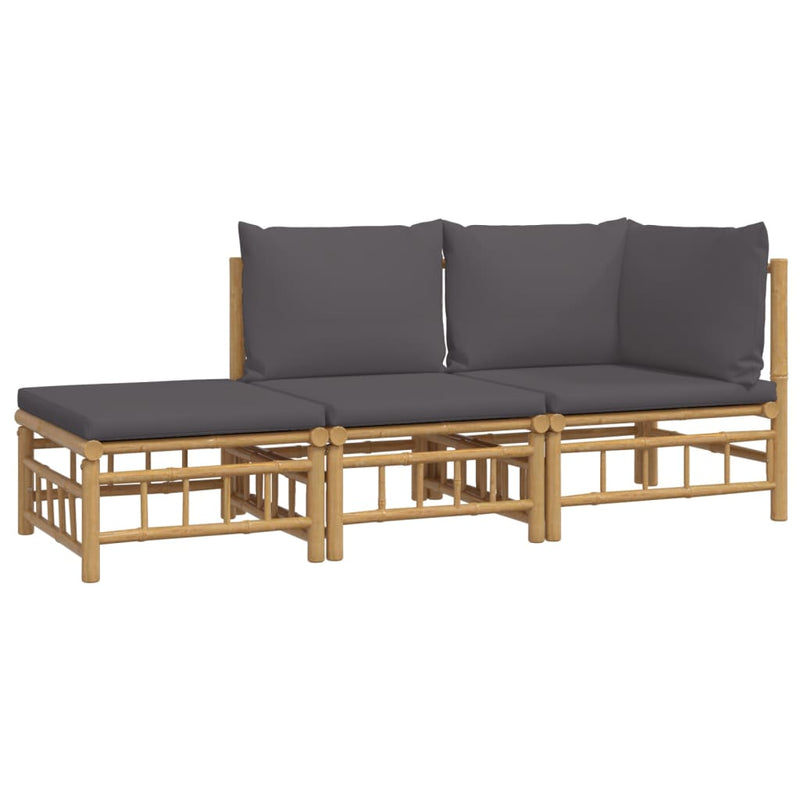 3 Piece Garden Lounge Set with Dark Grey Cushions  Bamboo