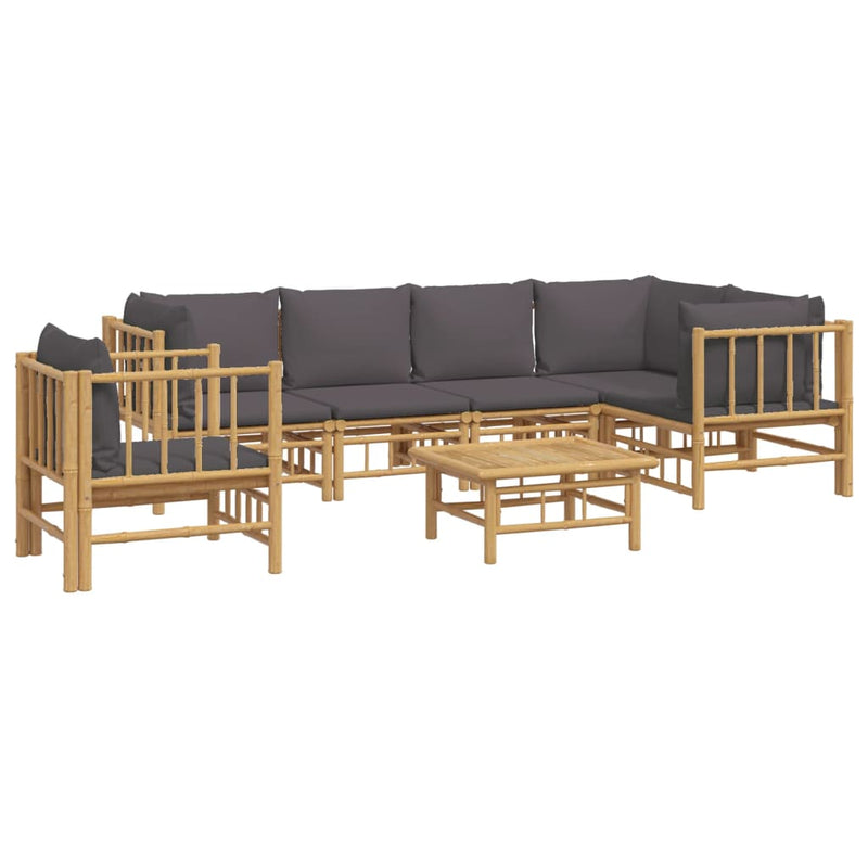 7 Piece Garden Lounge Set with Dark Grey Cushions  Bamboo