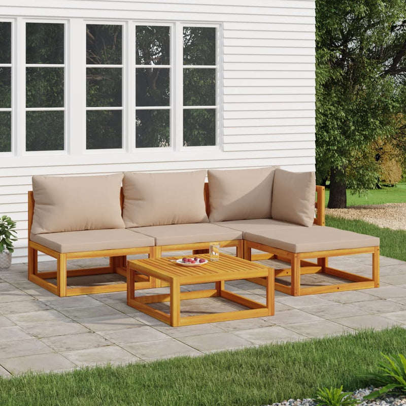 5 Piece Garden Lounge Set with Taupe Cushions Solid Wood