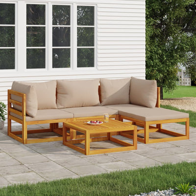 5 Piece Garden Lounge Set with Taupe Cushions Solid Wood