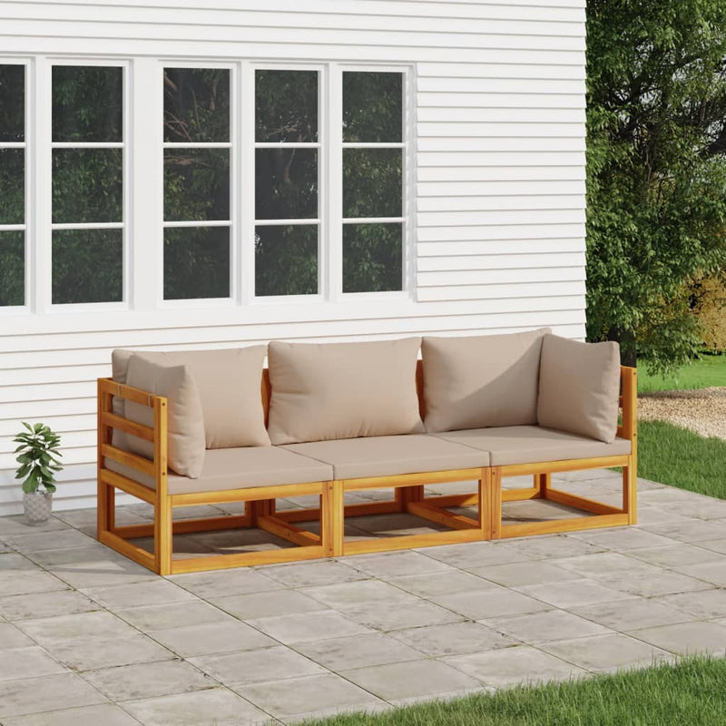 3 Piece Garden Lounge Set with Taupe Cushions Solid Wood