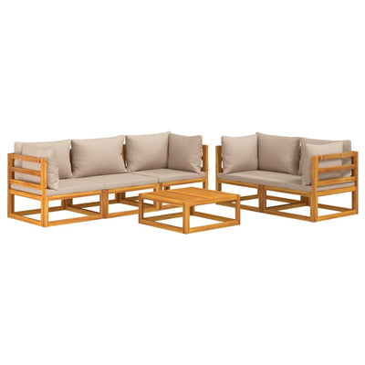 6 Piece Garden Lounge Set with Taupe Cushions Solid Wood